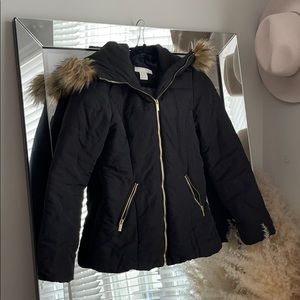Black Faux Fur Hood Puffer Jacket